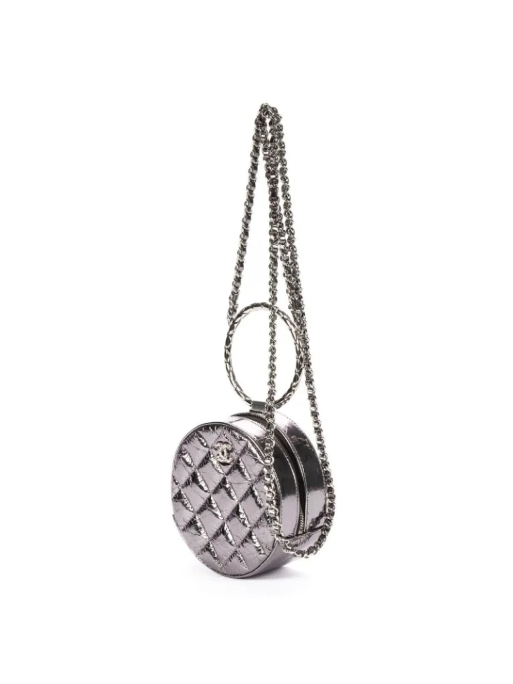 Chanel Round Bracelet Crossbodymetallic Greycrinkled Metallic Quilted Calfskin